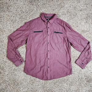 Rock & Republic Men's Long Sleeve Button Down Red Shirt Size Large Zipper Pocket